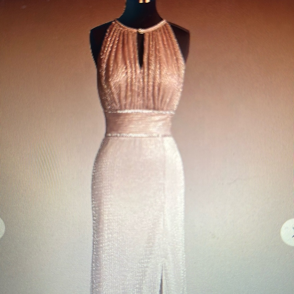 High Neck Glitter A Line Gown with Keyholes